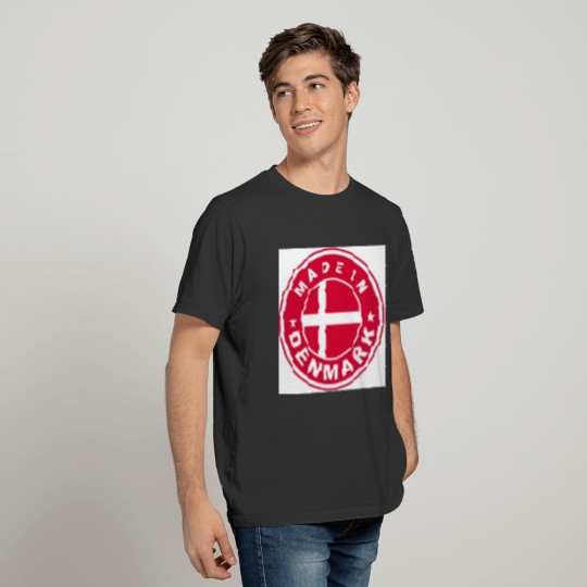 made in denmark country flag label round stamp T-shirt