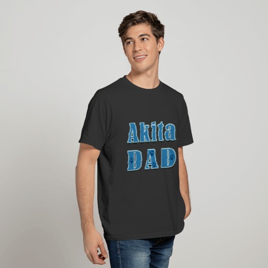 Akita Dad blue block text paw prints T-shirt