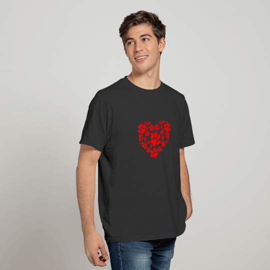 Dog Paw Print Heart Valentine Day School Birthday T-shirt