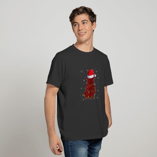 Bulldog Red Plaid Santa Christmas Lights Xmas Gift T-shirt
