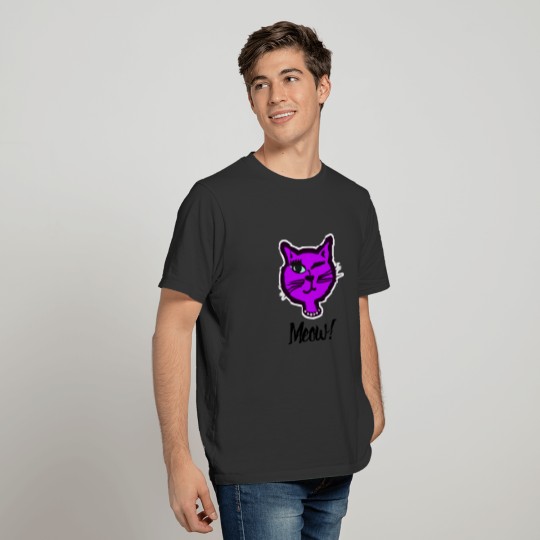 Cute Winky Purple Cartoon Cat T-shirt
