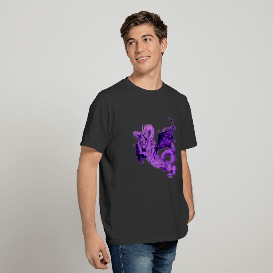 DRAGON IN BATTLE MEDIEVAL PRINT IN PURPLE T-shirt