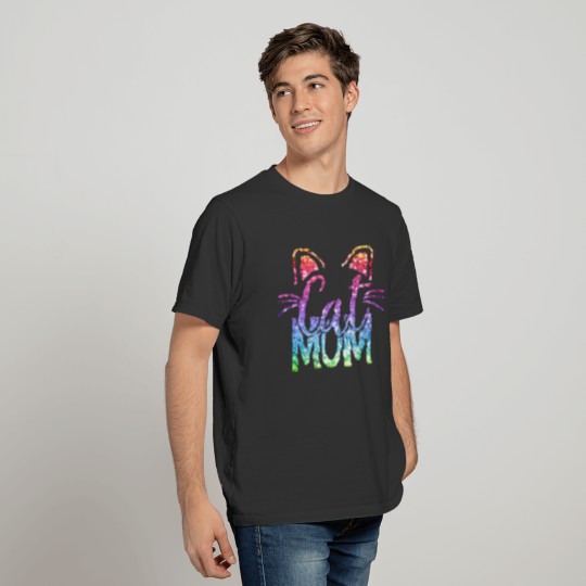 Cat Mom Rainbow Glitter Cute T-shirt
