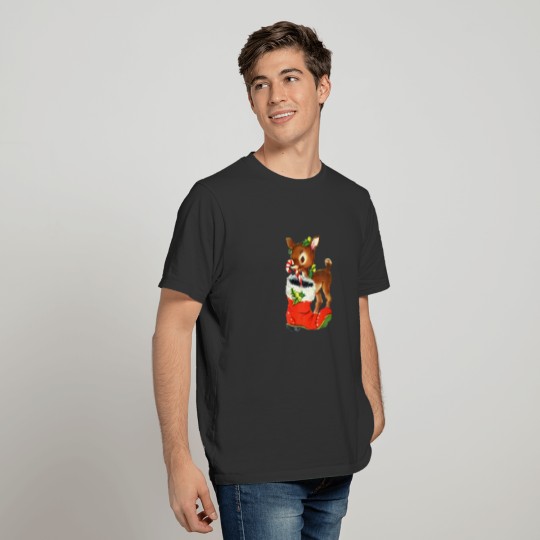 Vintage Christmas Reindeer And Christmas Stocking T-shirt