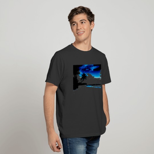 Blue Black White palm Tree Silhouette T-shirt
