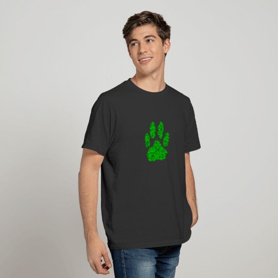 Green Foliage Dog Paw Print T-shirt