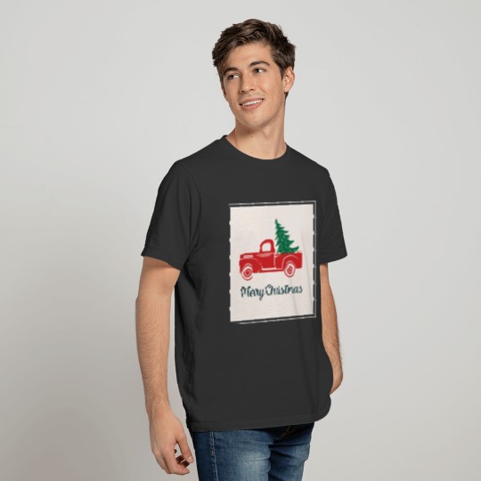 Merry Christmas | Vintage Red Pickup Truck T-shirt