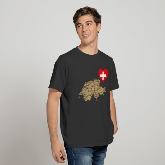 Switzerland Flag Heart and Map T-shirt