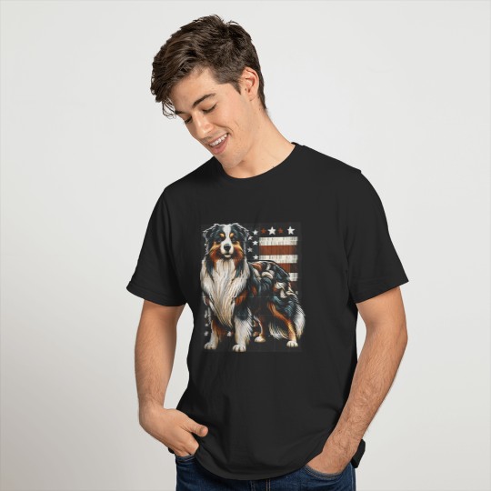 American Flag Australian Shepherd Dog Vintage T-Shirts