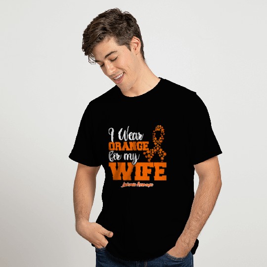 Leukemia Survivor Mens I Wear Orange For My Wife Leukemia Cancer Ribbon T-Shirts