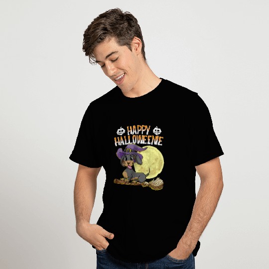 Dachshund Pet Happy Halloweenie Halloween Witch Wiener Broom T-Shirts