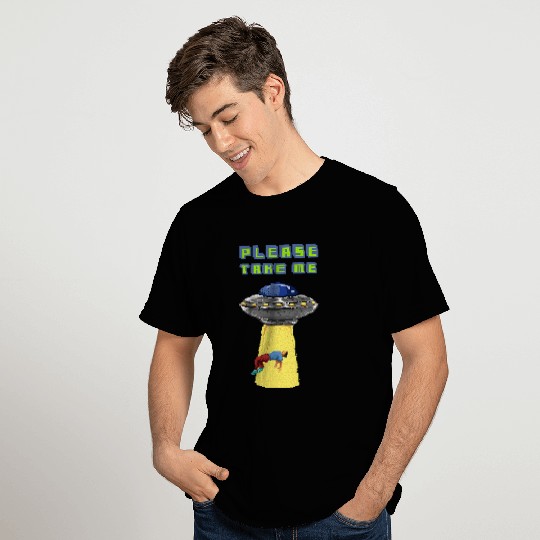 Aliens UFO Please Take Me UFO Alien Pixel 8 bit Art T-Shirts