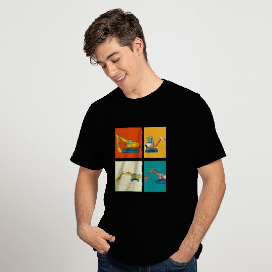 Excavator Fun Pop Art Vehicle Digger Construction Work Retro T-Shirts