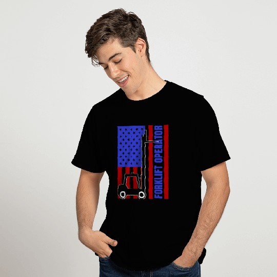Forklift Fun Driver Certified Operator American Flag Patriotic T-Shirts