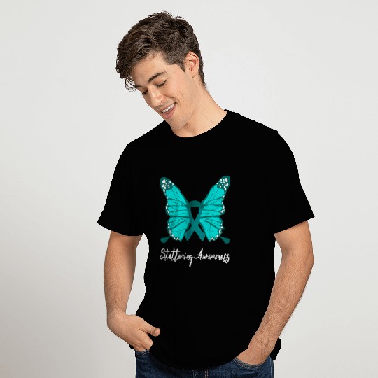 Stuttering Awareness Butterfly Teal Ribbon Support T-Shirts