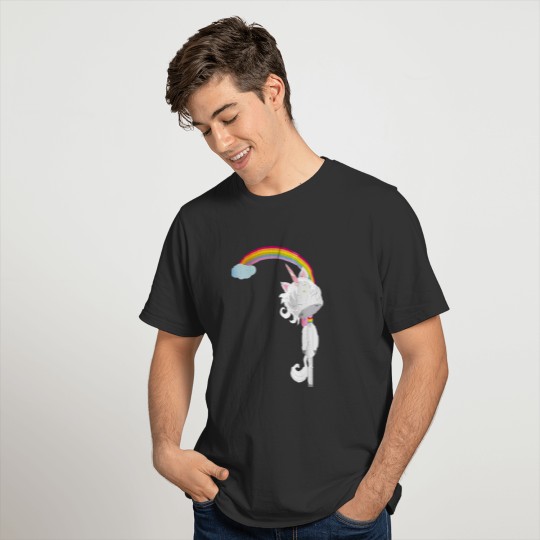 Unicorn hangs on rainbow T-shirt