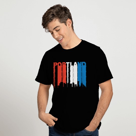 Red White And Blue Portland Oregon Skyline T Shirts