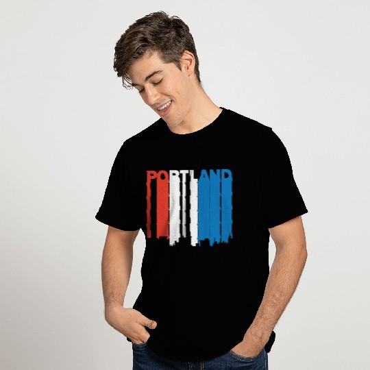 Red White And Blue Portland Maine Skyline T Shirts