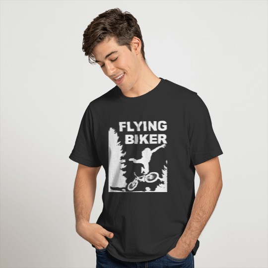 A flying biker mtb tree bicycle wood crash fly T-shirt