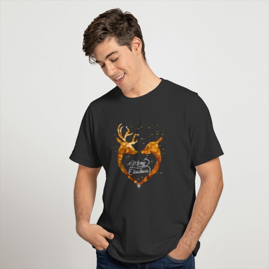Merry Christmas gold antler love heart shiny star T Shirts