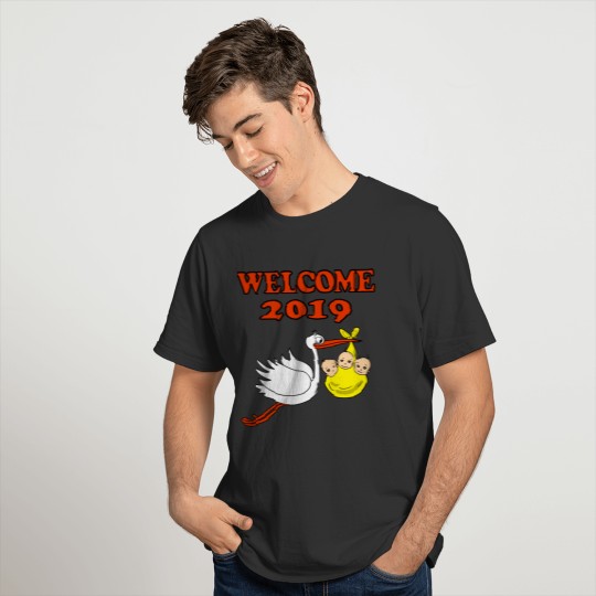 Welcome 2019 Baby Triplets Stork Boy Girl Pregnant T-shirt