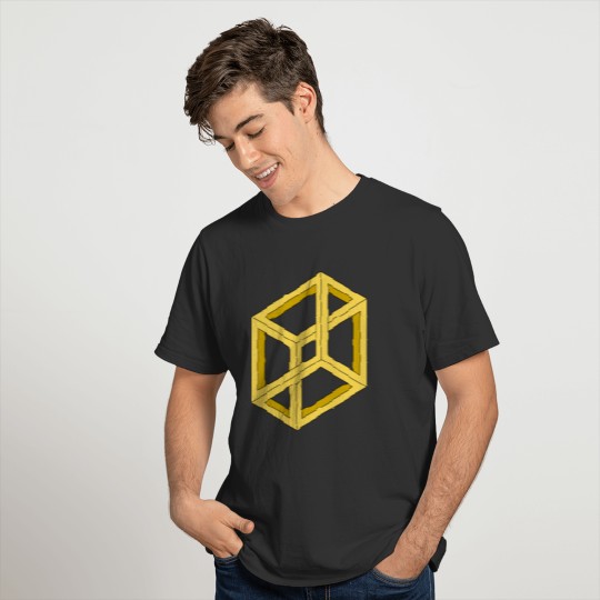 Cube Geometry Present Art Design Yellow T-shirt
