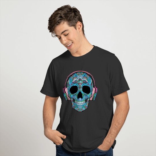 Abstract skull headphones music vintage cool image T Shirts
