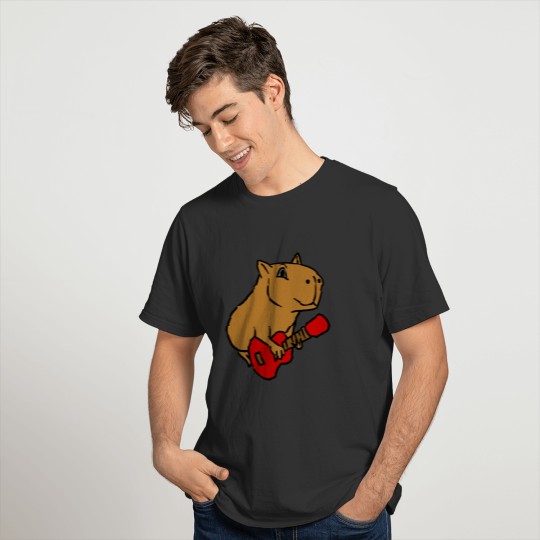 Capybara Playing Guitar Rock Guitarist Cartoon T Shirts