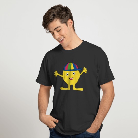 Happy cheering smiley character with cap tshirt T-shirt