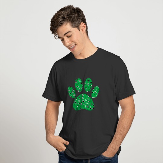 Green Dog Paw Print With Paisley Pattern T Shirts