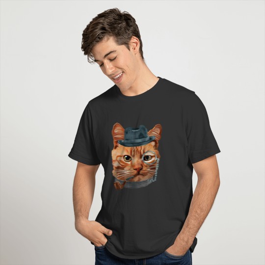 Cat Kitty Kitten In Clothes Pipe Monacle Gangster T Shirts