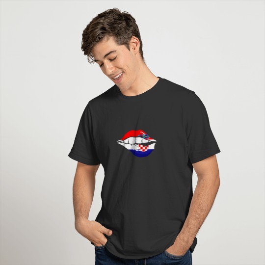 Sexy Lip kiss mouth Croatia flag banner gift idea T-shirt