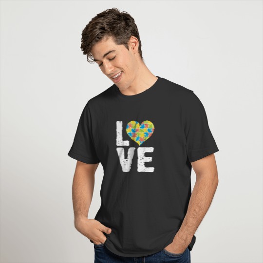 Cute Autism Awareness Love Colorful Puzzle Heart T-shirt