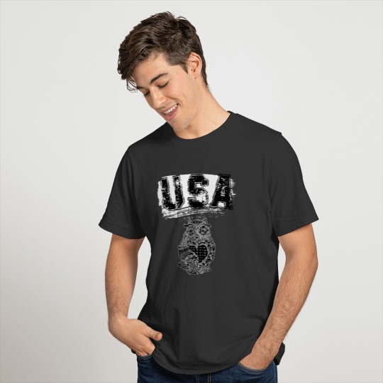American owl intependence day black gift T-shirt