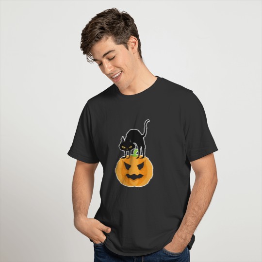 Halloween Black Cat Pumpkin T-shirt