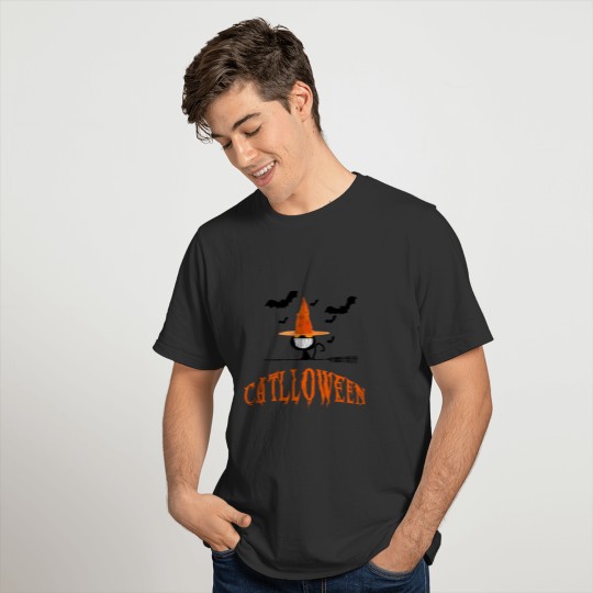halloween funny cat pumpkin eyes T-shirt