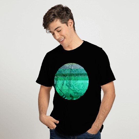 circuit board glitch circle green T Shirts