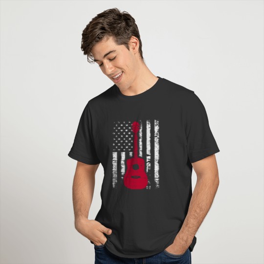 Acoustic guitar silhouette T Shirt flag America fo T-shirt