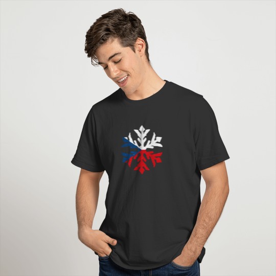 Czech Republic Flag Winter Snowflake Design T-shirt