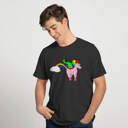 Funny unicorn with rainbow, pink T-shirt