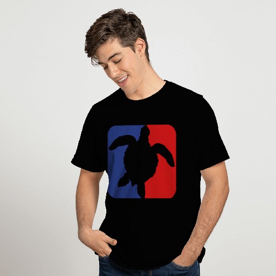 red blue square button sea turtle silhouette outli T Shirts