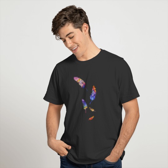 Colorful Feathers Watercolor Art Design Purple T-shirt