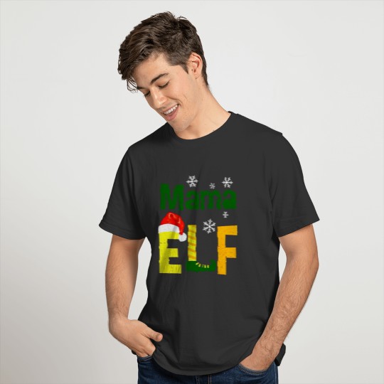 mama ELF snowlake hat red holiday december mama T-shirt