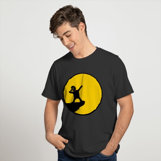 dabbing moon at night sun cliff circle round silho T-shirt