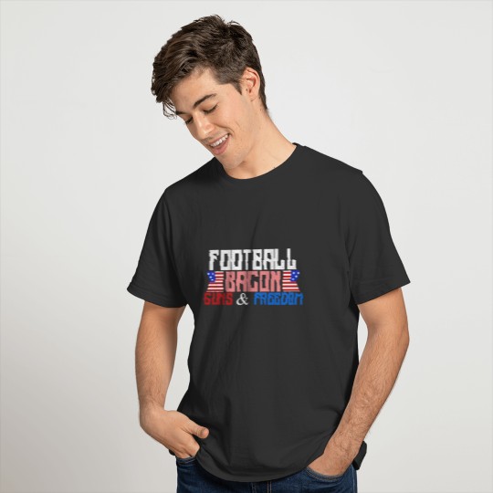 Football Bacon Guns and Freedom American Flag T-shirt