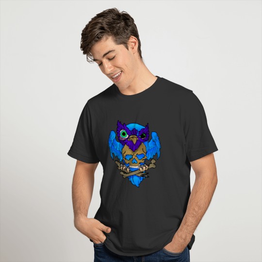 Blue owl with skull and bones T Shirts