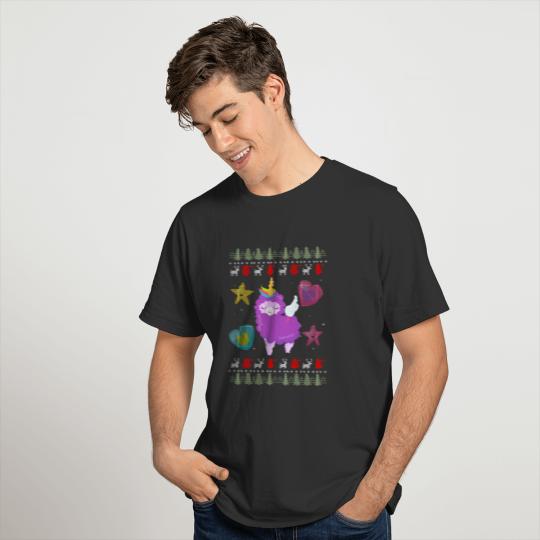 Ugly Christmas T shirt Llama Unicorn Shirt Knitted T-shirt