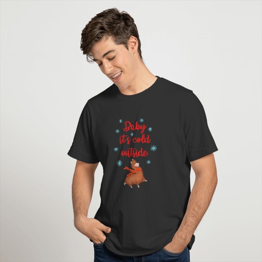Baby, it's cold outside. Cute funny llama. Snowing T Shirts