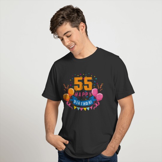 55th Birthday Balloon Banner Confetti Fun Gift T-shirt