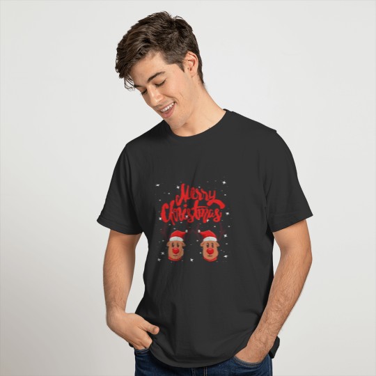 Merry Christmas Santa Claus Reindeer Design T-shirt